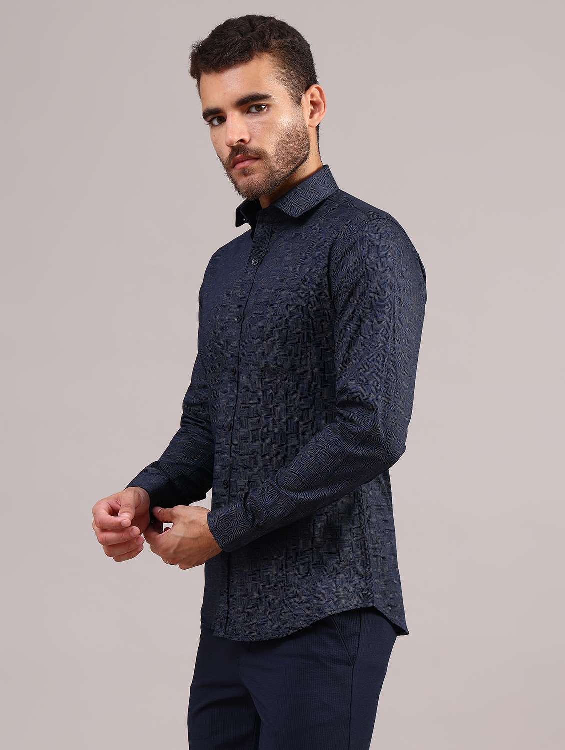 men printed collared long sleeve shirt - 22089048 -  Standard Image - 6