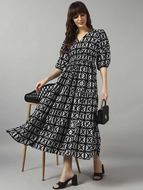 women printed puff sleeve maxi tiered dress - 22089237 -  Standard Image - 0
