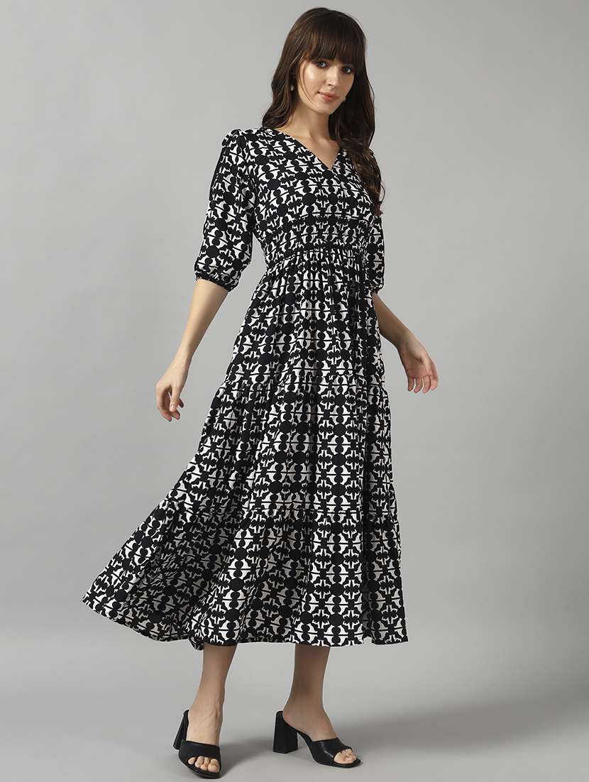 women printed puff sleeve maxi tiered dress - 22089237 -  Standard Image - 1