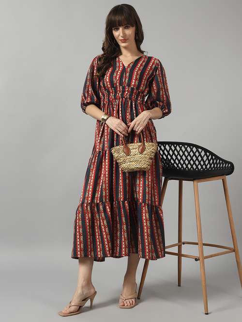 women printed puff sleeve maxi tiered dress - 22089238 -  Standard Image - 0