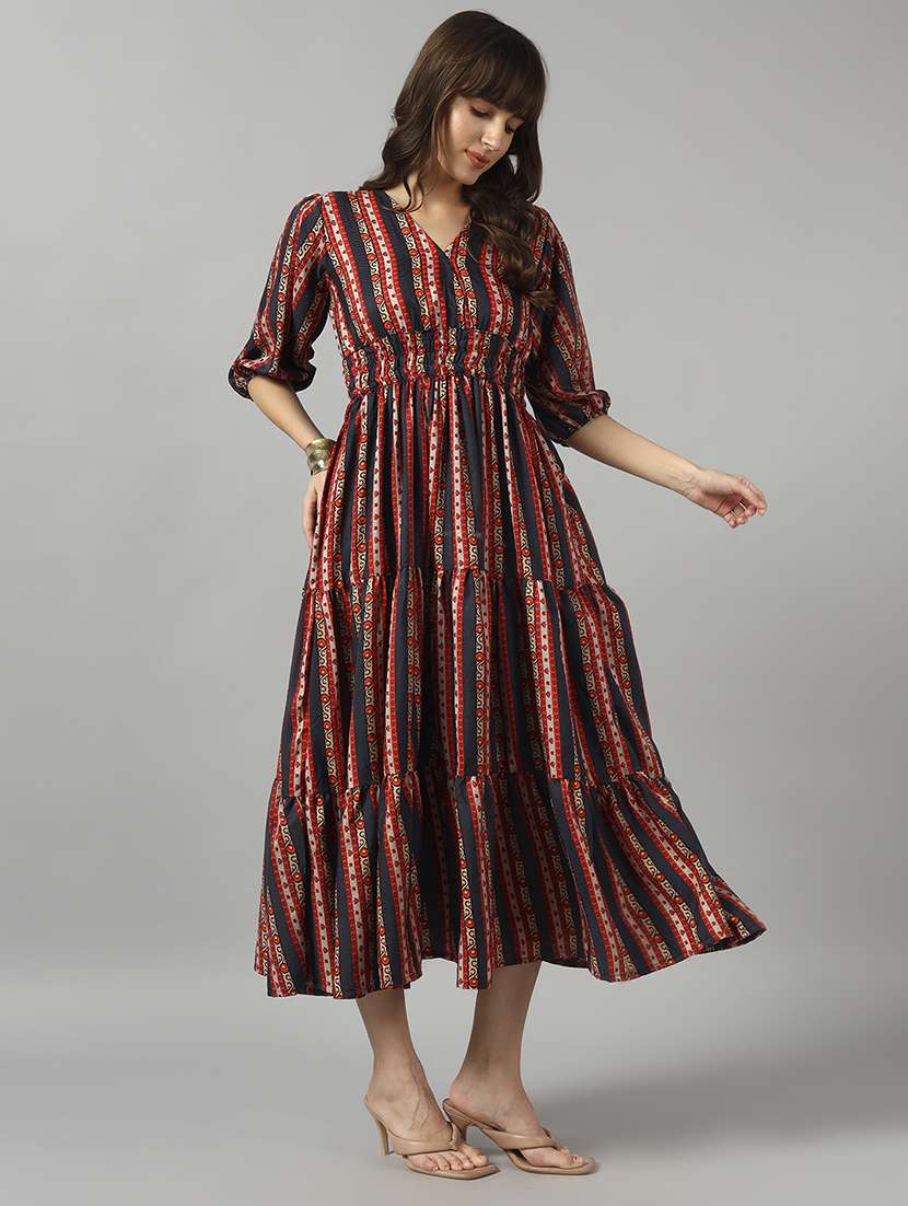 women printed puff sleeve maxi tiered dress - 22089238 -  Standard Image - 1