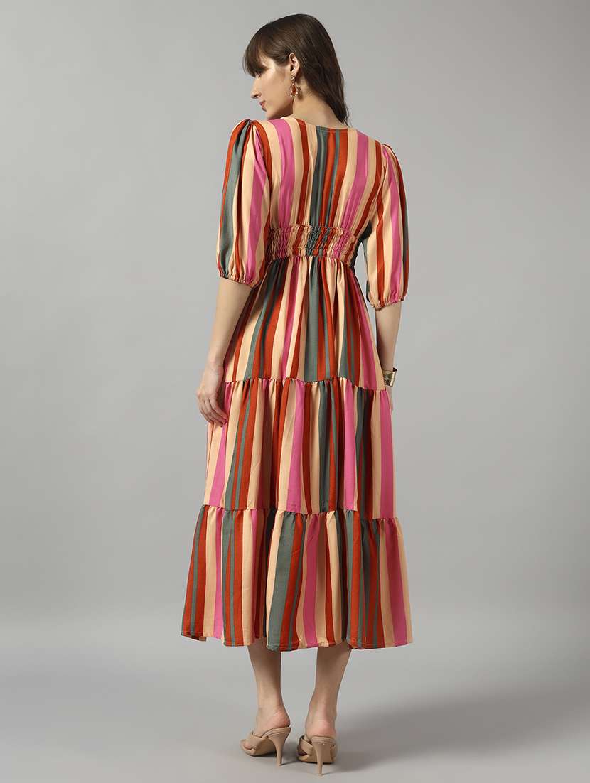women striped puff sleeve maxi tiered dress - 22089246 -  Standard Image - 1
