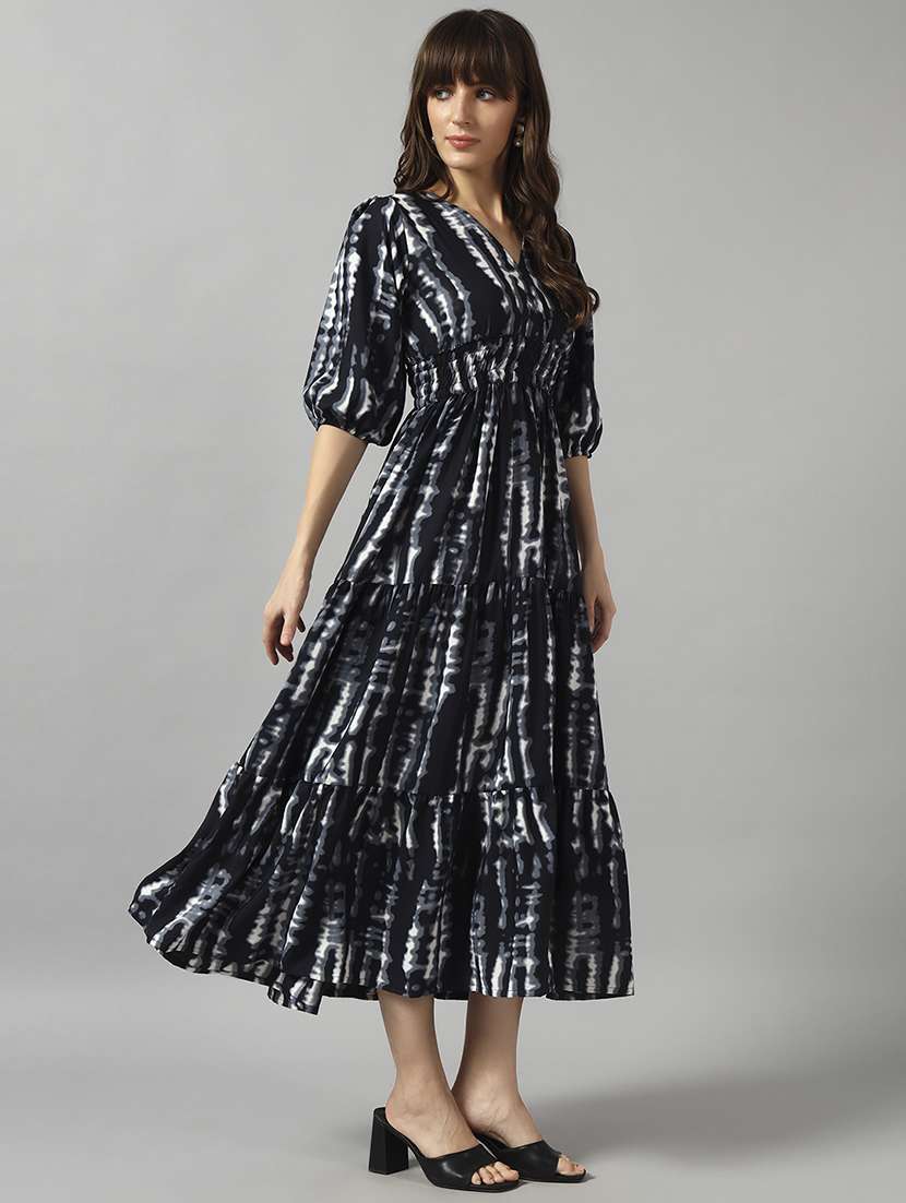 women tie & dye printed puff sleeve tiered dress - 22089247 - Standard Image - 1