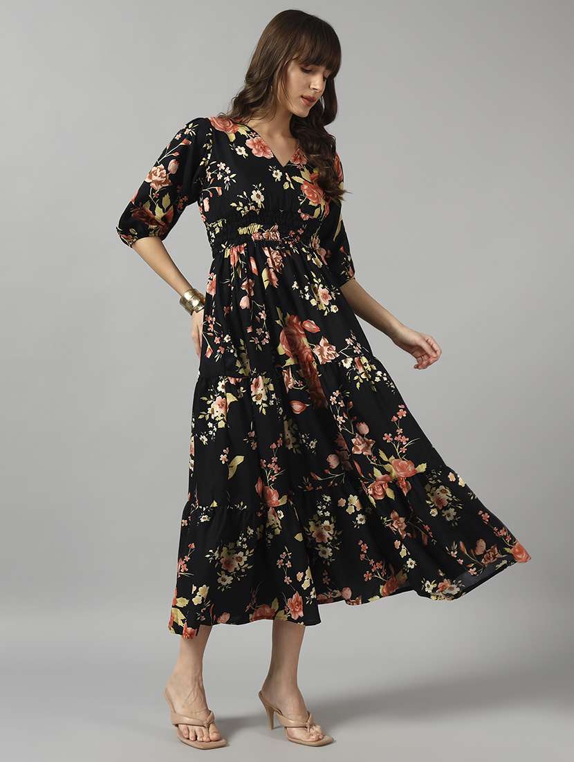 women floral print three quarter sleeve tiered dress - 22089259 -  Standard Image - 1