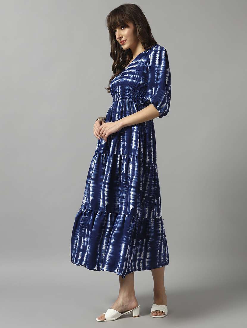 women tie & dye printed puff sleeve tiered dress - 22089265 - Standard Image - 1