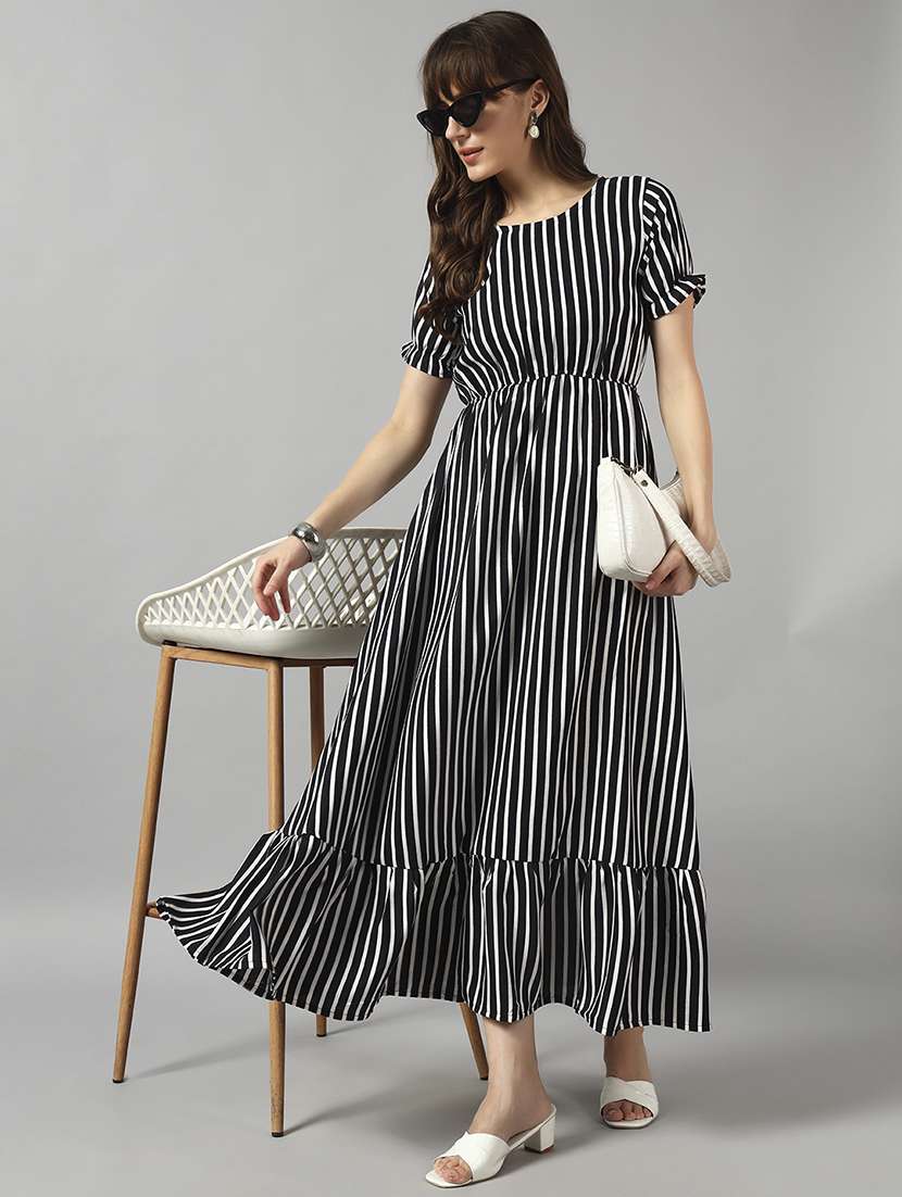 women striped short sleeve tiered dress