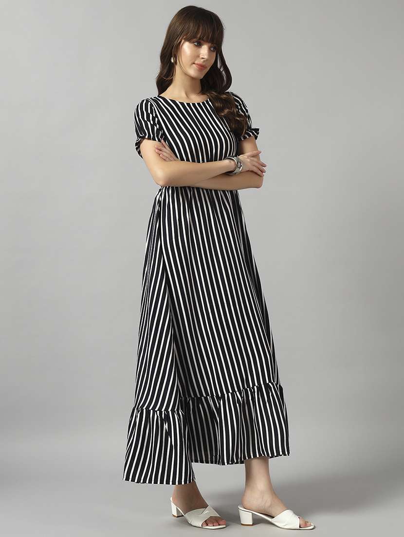 women striped short sleeve tiered dress - 22089291 - Standard Image - 1