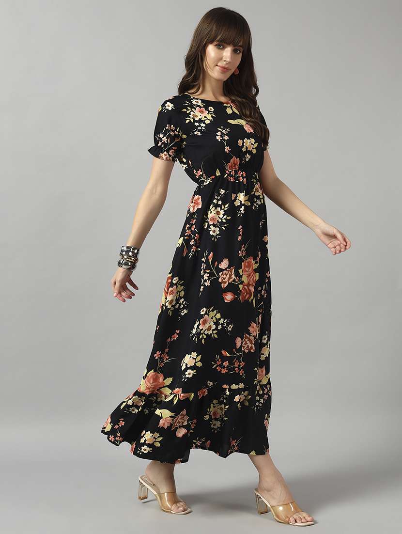 women floral printed puff sleeve tiered dress - 22089294 - Standard Image - 1
