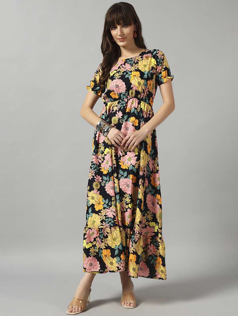 women printed short sleeve tiered dress - 22089295 -  Standard Image - 1