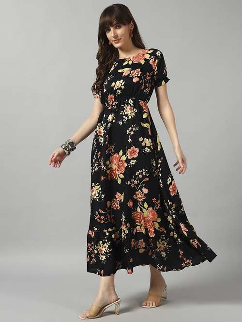 women printed short sleeve tiered dress - 22089296 - Standard Image - 0