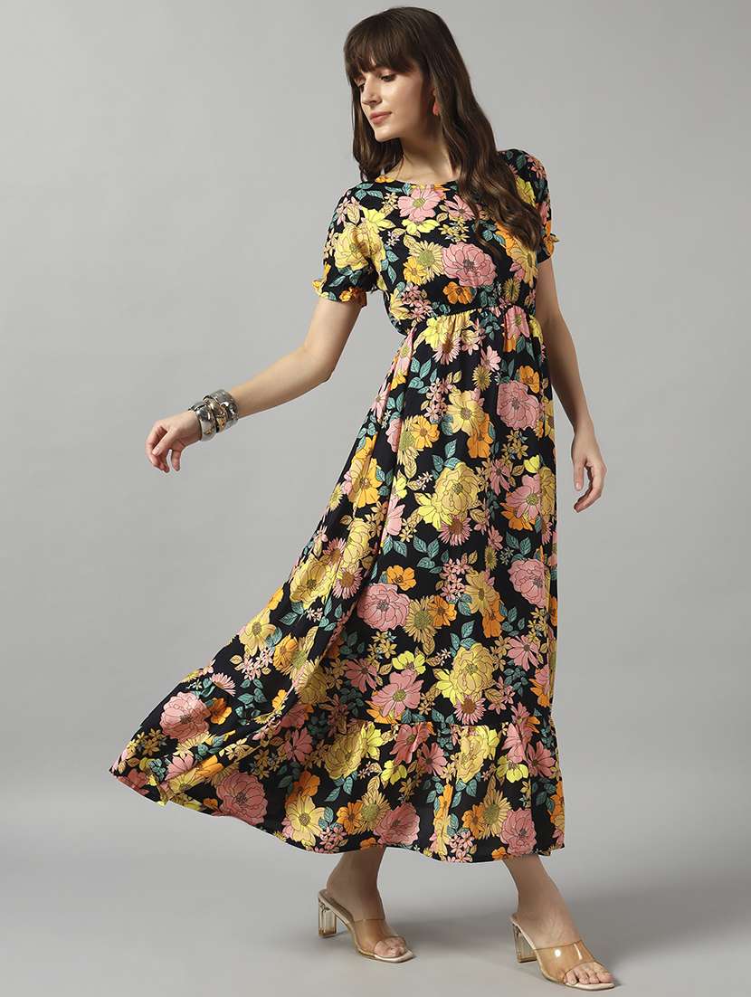 women printed short sleeve tiered dress - 22089297 - Standard Image - 1