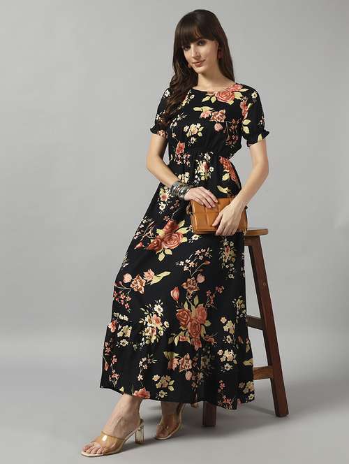 women printed short sleeve tiered dress - 22089298 -  Standard Image - 0