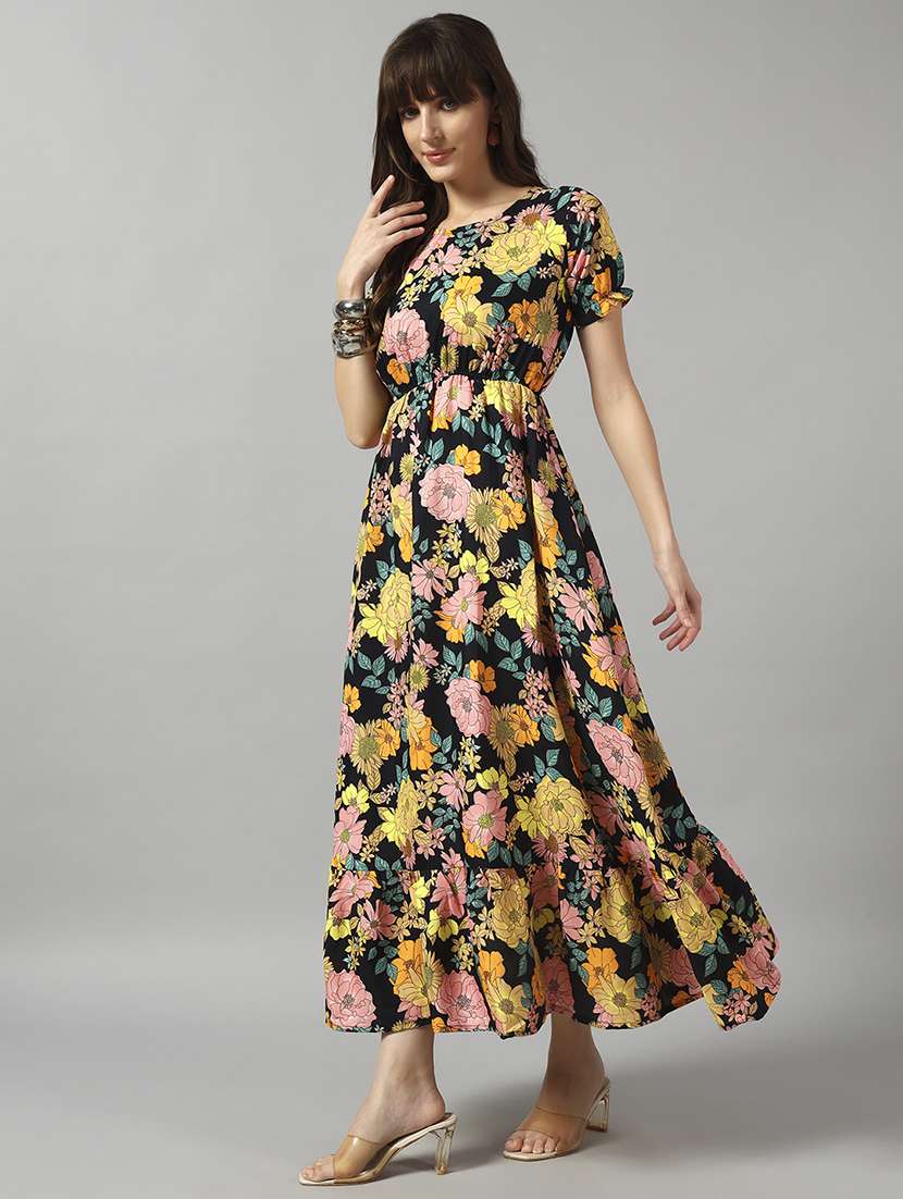 women printed short sleeve tiered dress - 22089299 -  Standard Image - 1
