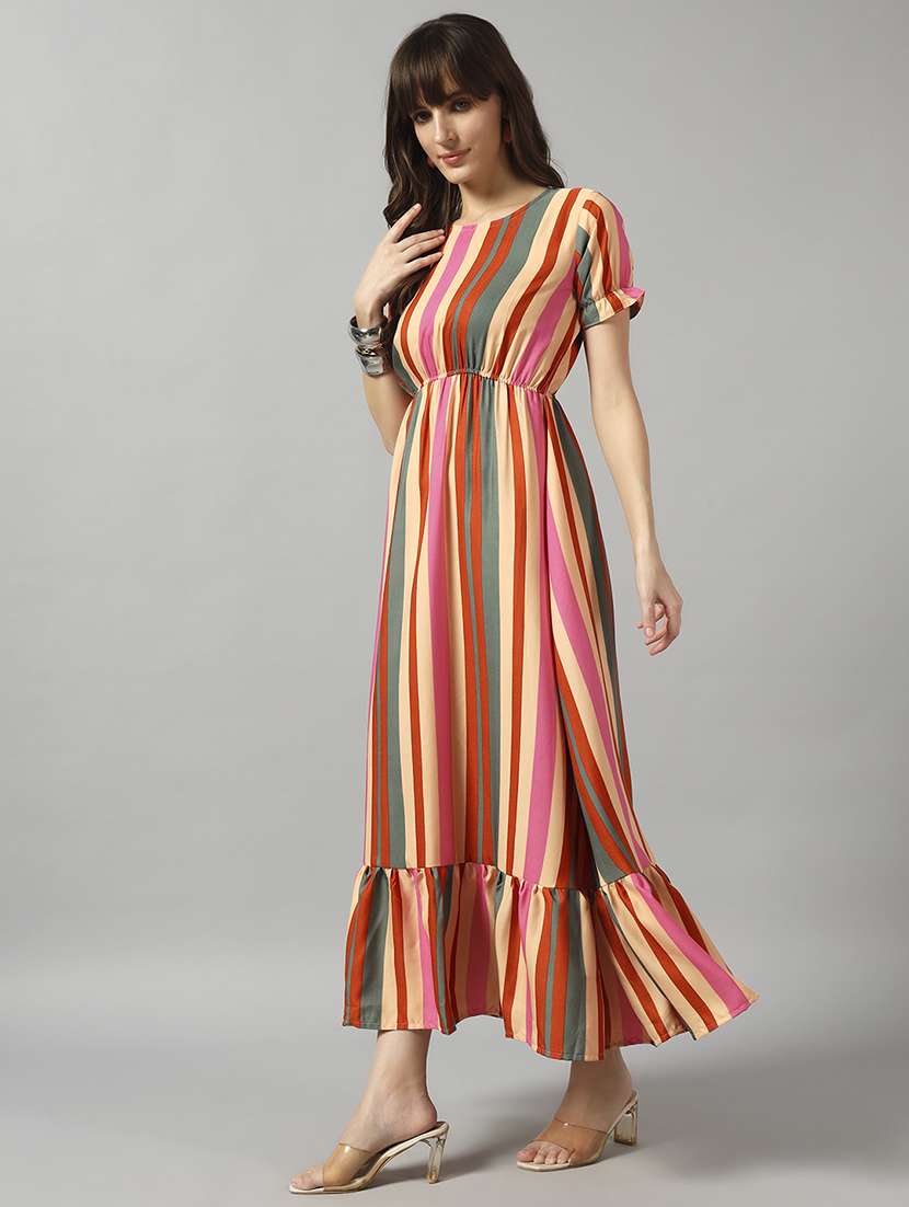 women striped short sleeve tiered dress - 22089300 -  Standard Image - 1