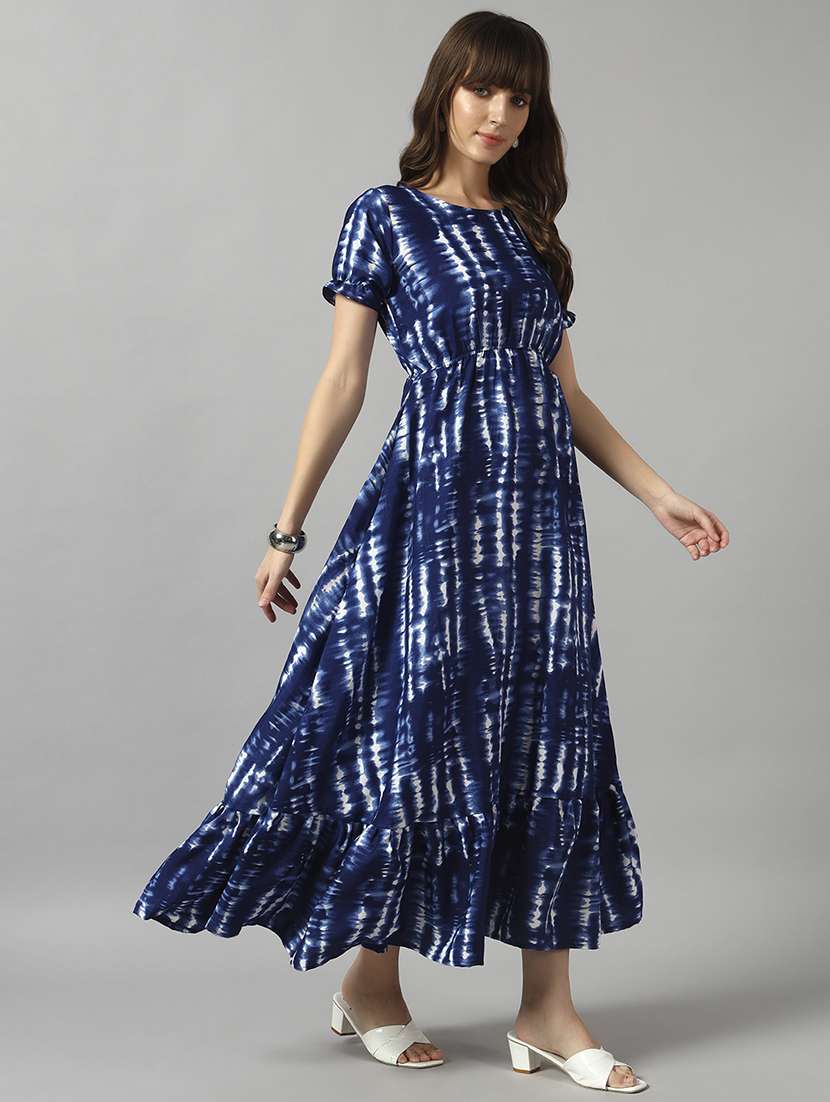 women tie & dye printed puff sleeve tiered dress - 22089312 - Standard Image - 1