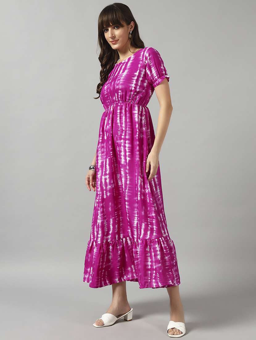 women tie & dye printed puff sleeve tiered dress - 22089314 -  Standard Image - 1