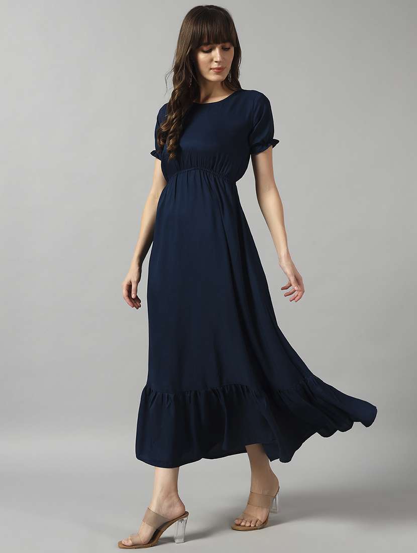 women solid puff sleeve tiered dress - 22089319 - Standard Image - 1