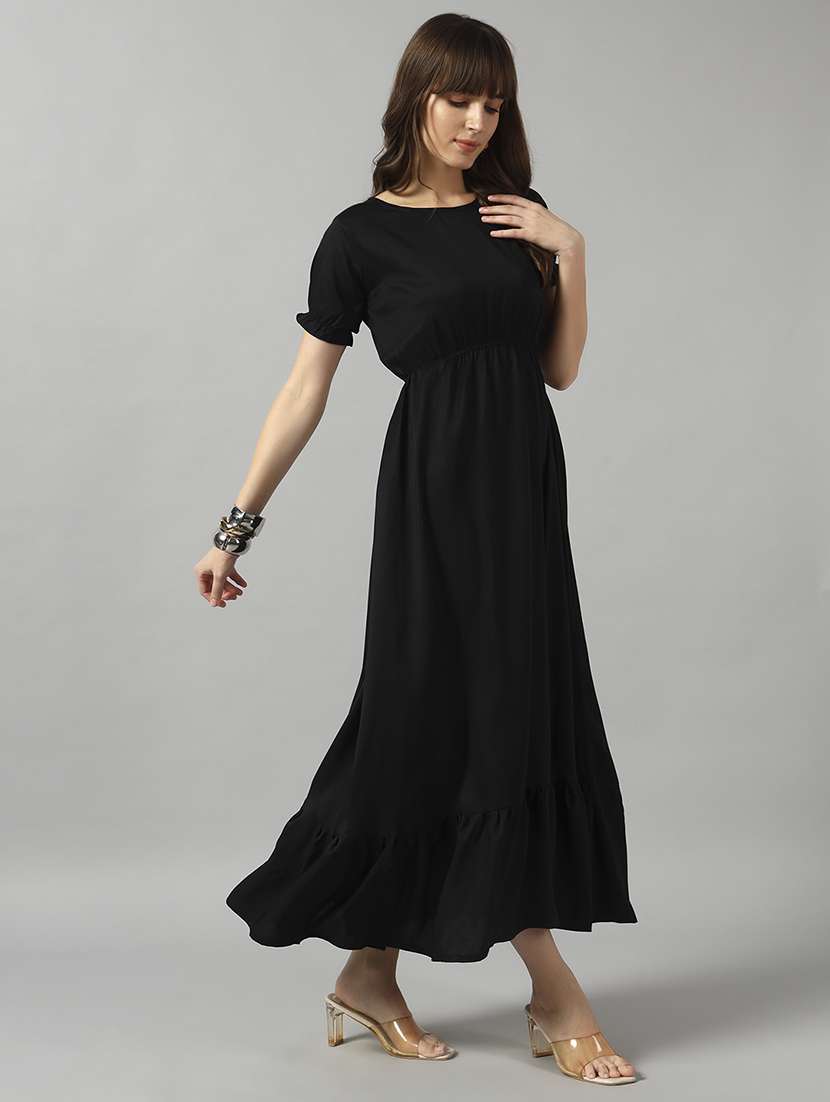 women solid puff sleeve tiered dress - 22089321 - Standard Image - 1