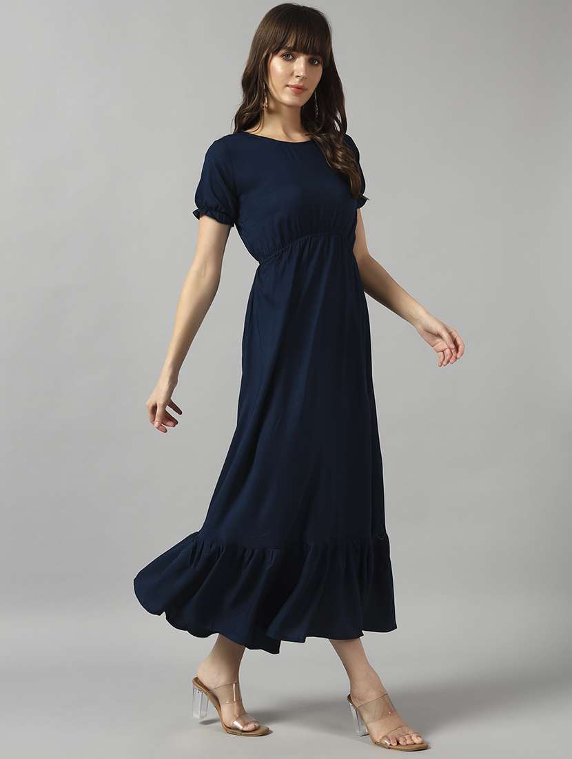 women solid puff sleeve tiered dress - 22089322 - Standard Image - 1