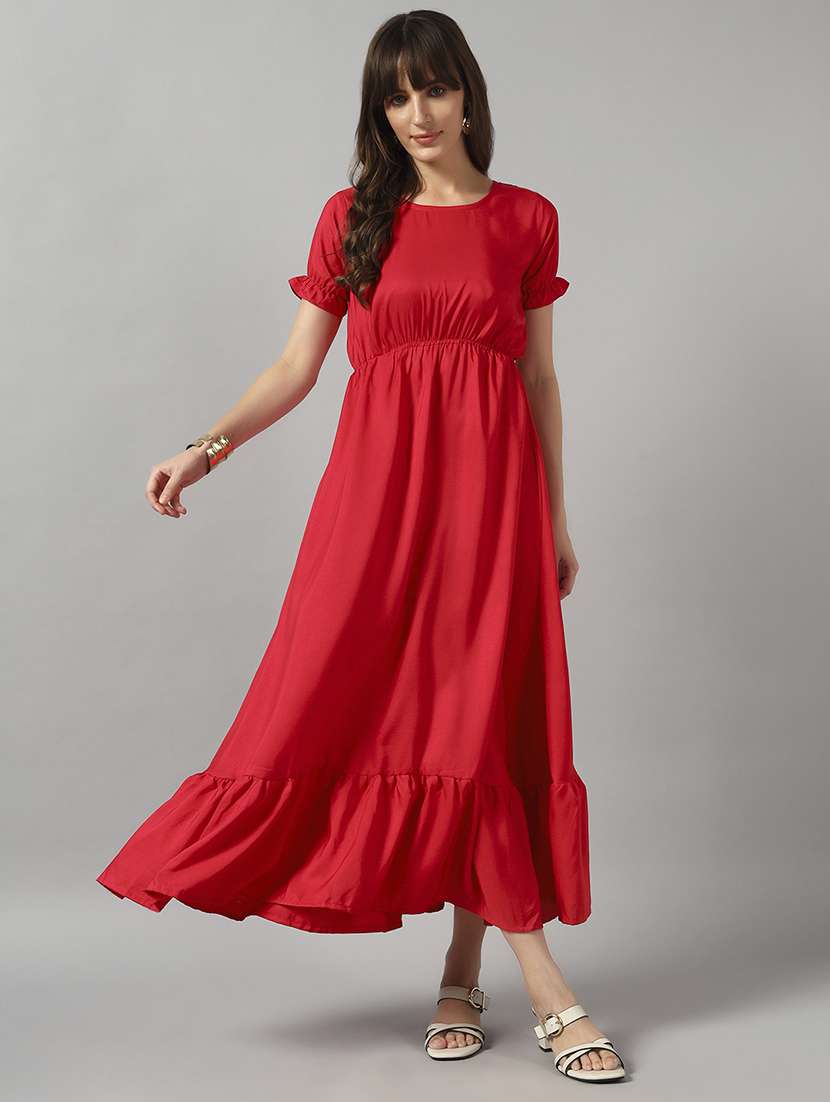women solid puff sleeve tiered dress - 22089324 - Zoom Image - 0