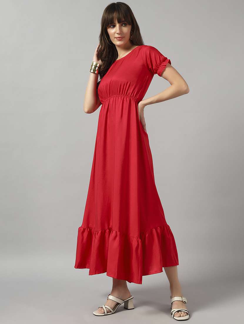 women solid puff sleeve tiered dress - 22089326 - Standard Image - 1