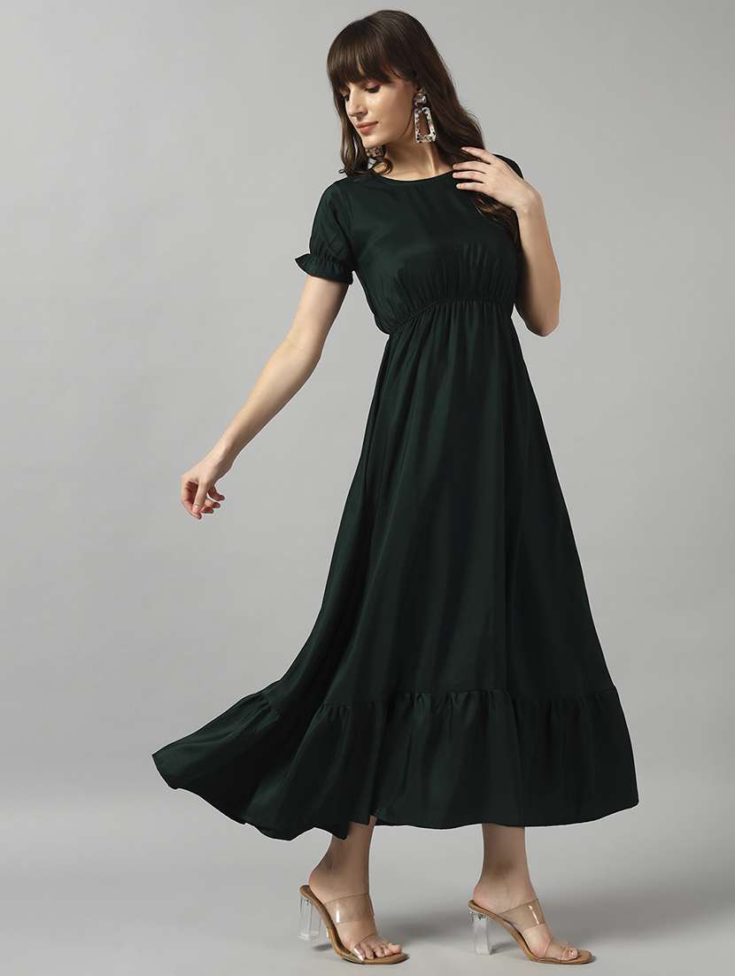 women solid puff sleeve tiered dress - 22089327 - Standard Image - 1