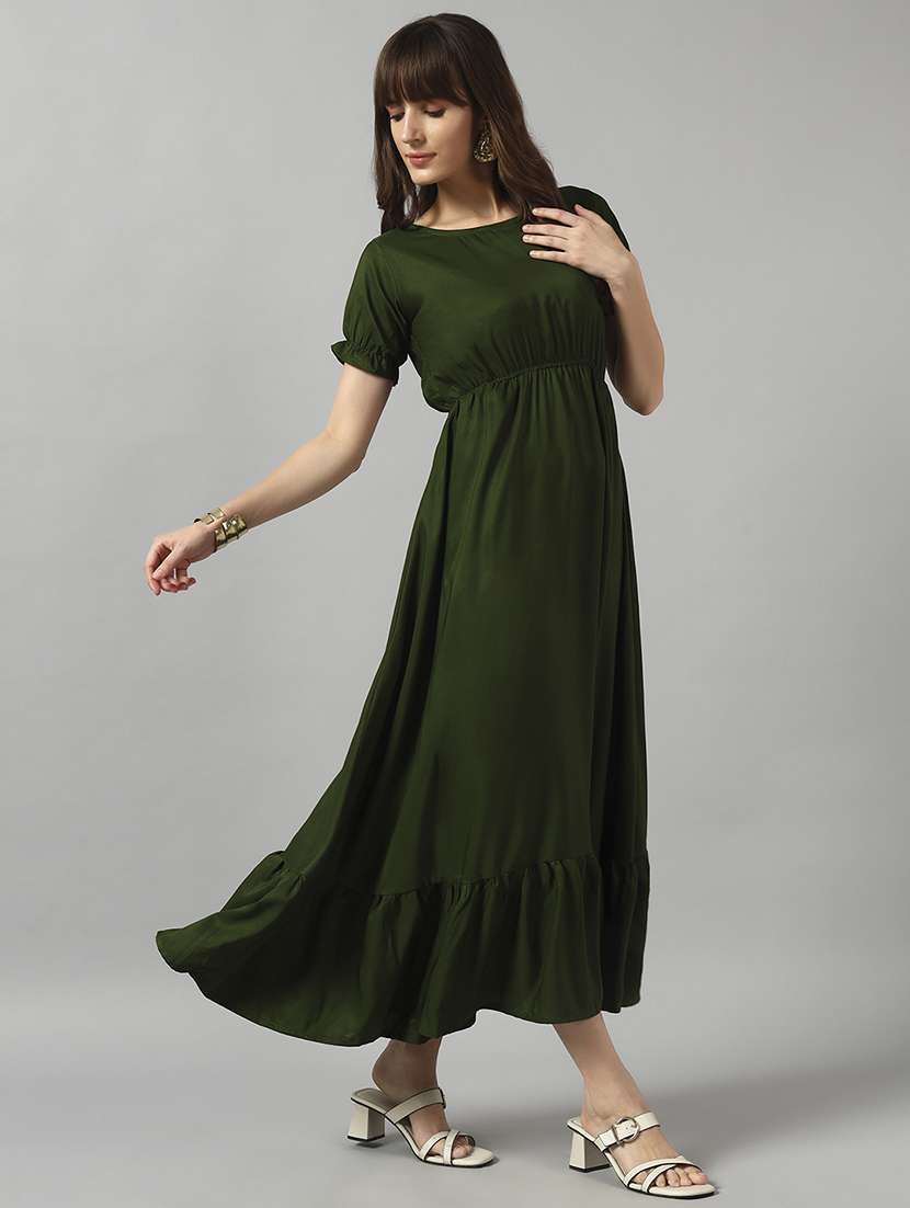 women solid puff sleeve tiered dress - 22089334 -  Standard Image - 1