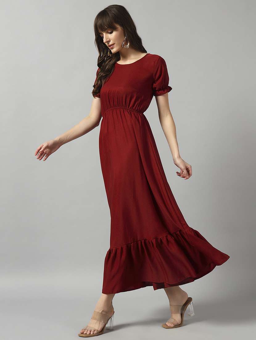 women solid puff sleeve tiered dress - 22089335 -  Standard Image - 1