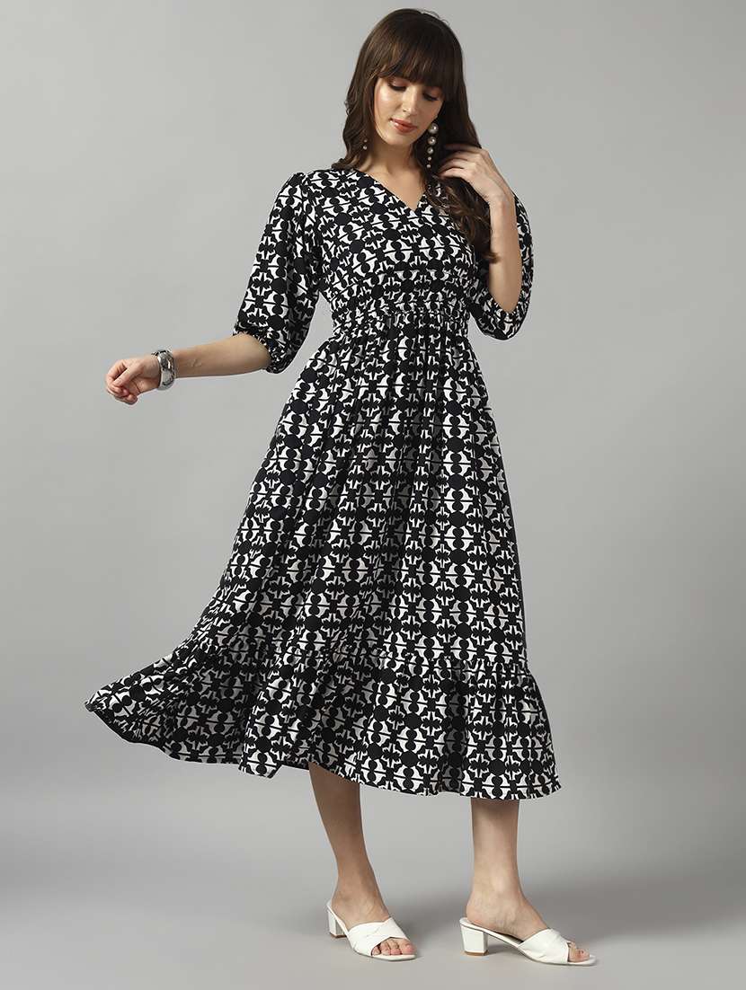 women printed puff sleeve tiered dress - 22090767 -  Standard Image - 1