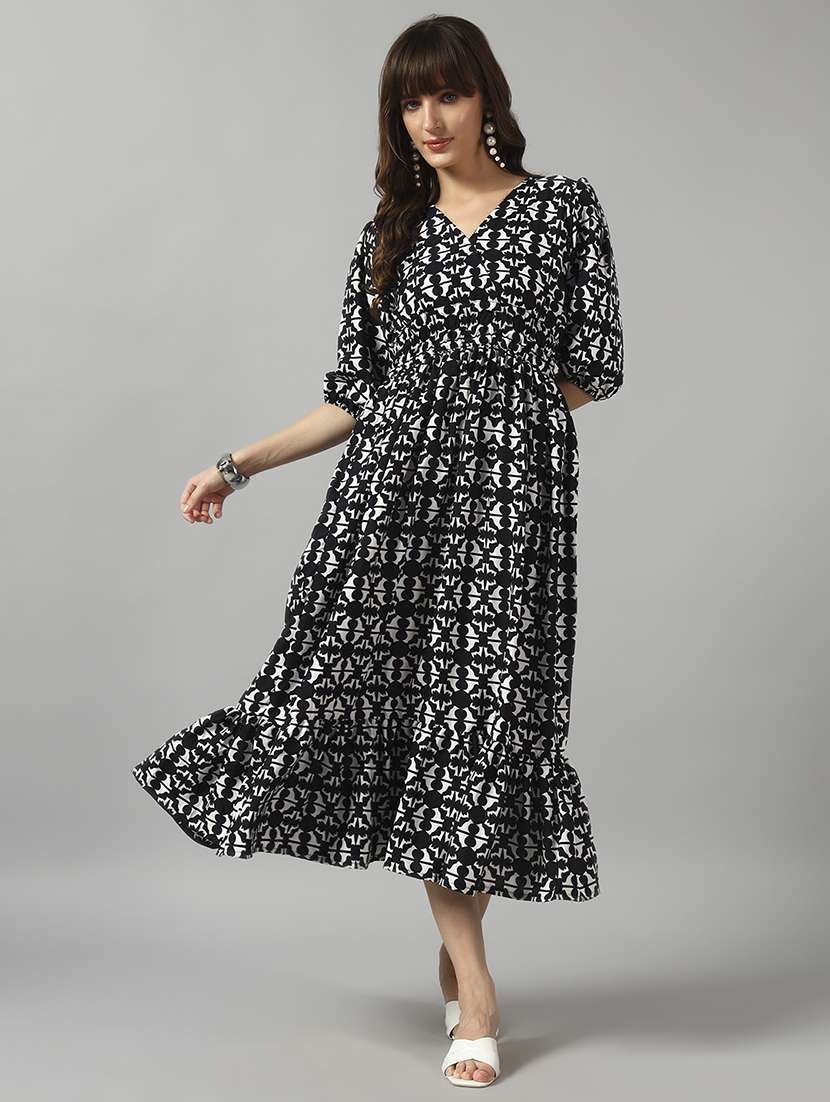 women printed puff sleeve tiered dress - 22090769 -  Standard Image - 1