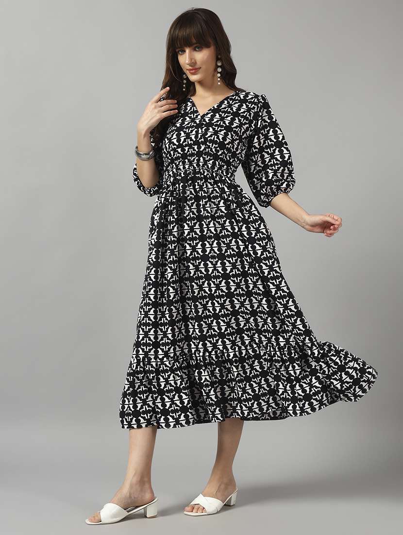 women printed puff sleeve tiered dress - 22090771 -  Standard Image - 1