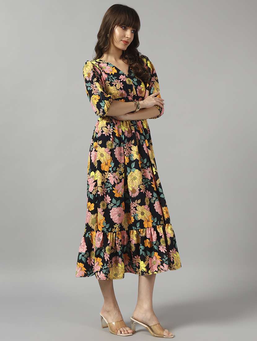 women floral printed puff sleeve tiered dress - 22090774 -  Standard Image - 1