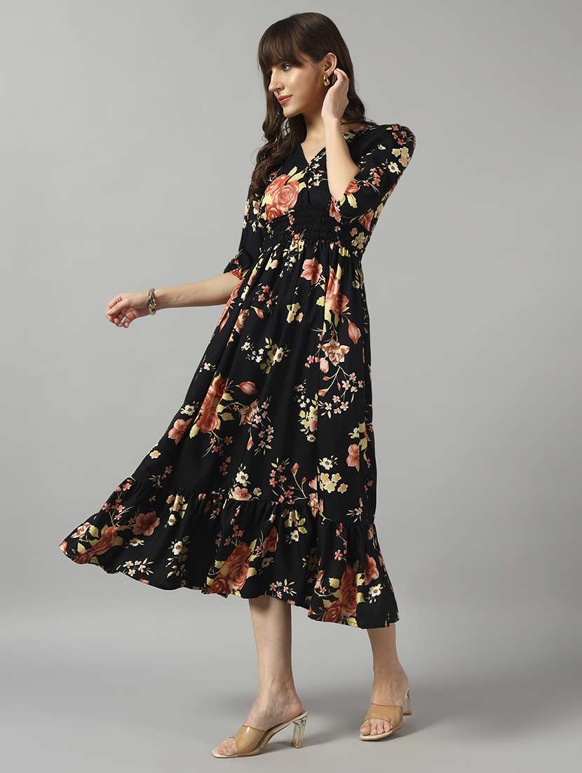 women printed puff sleeve tiered dress - 22090775 -  Standard Image - 1