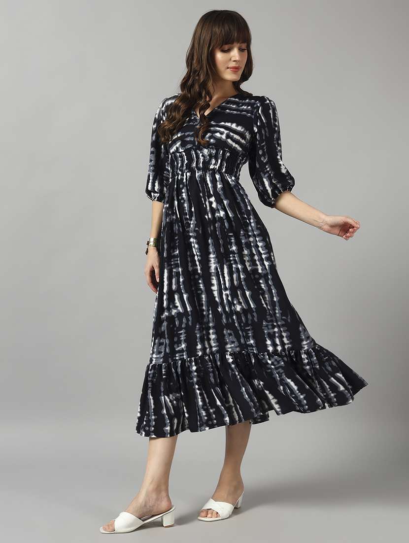 women tie & dye printed puff sleeve tiered dress - 22090782 -  Standard Image - 1