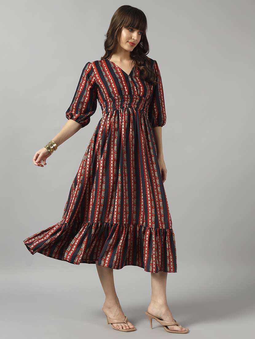 women printed puff sleeve tiered dress - 22090817 -  Standard Image - 1