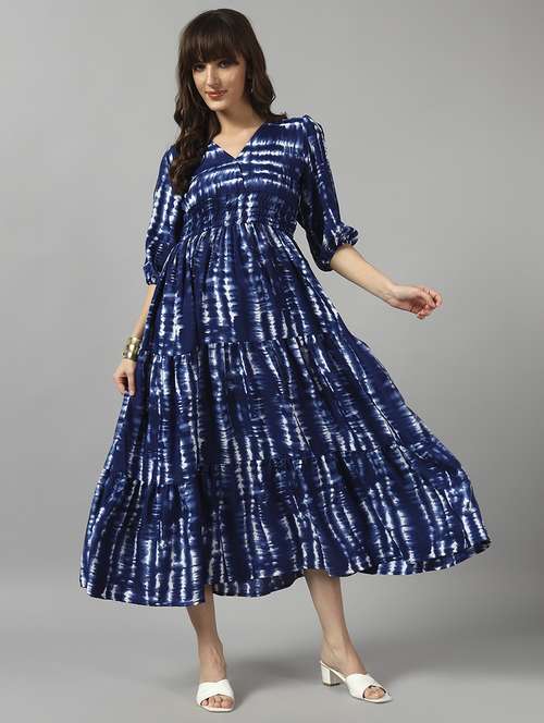 women tie & dye printed puff sleeve tiered dress - 22091548 - Standard Image - 0
