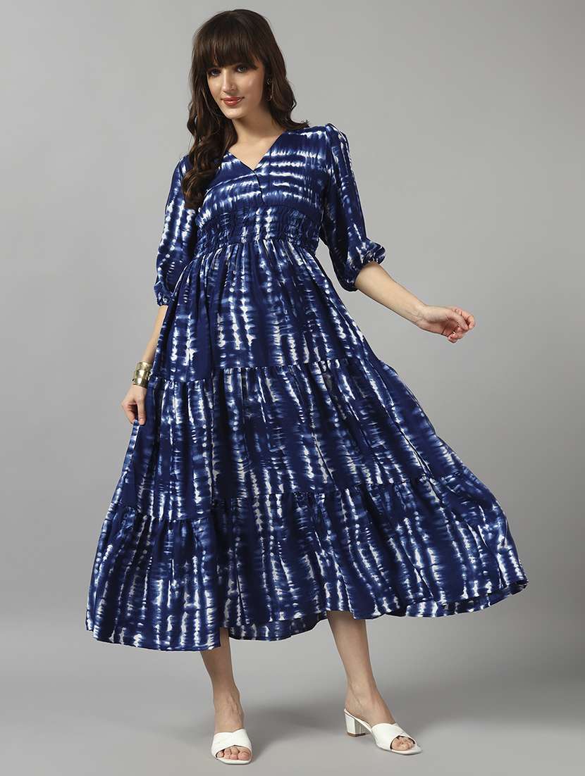 women tie & dye printed puff sleeve tiered dress - 22091548 - Zoom Image - 0