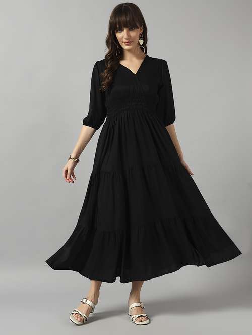 women solid puff sleeve tiered dress - 22091562 -  Standard Image - 0