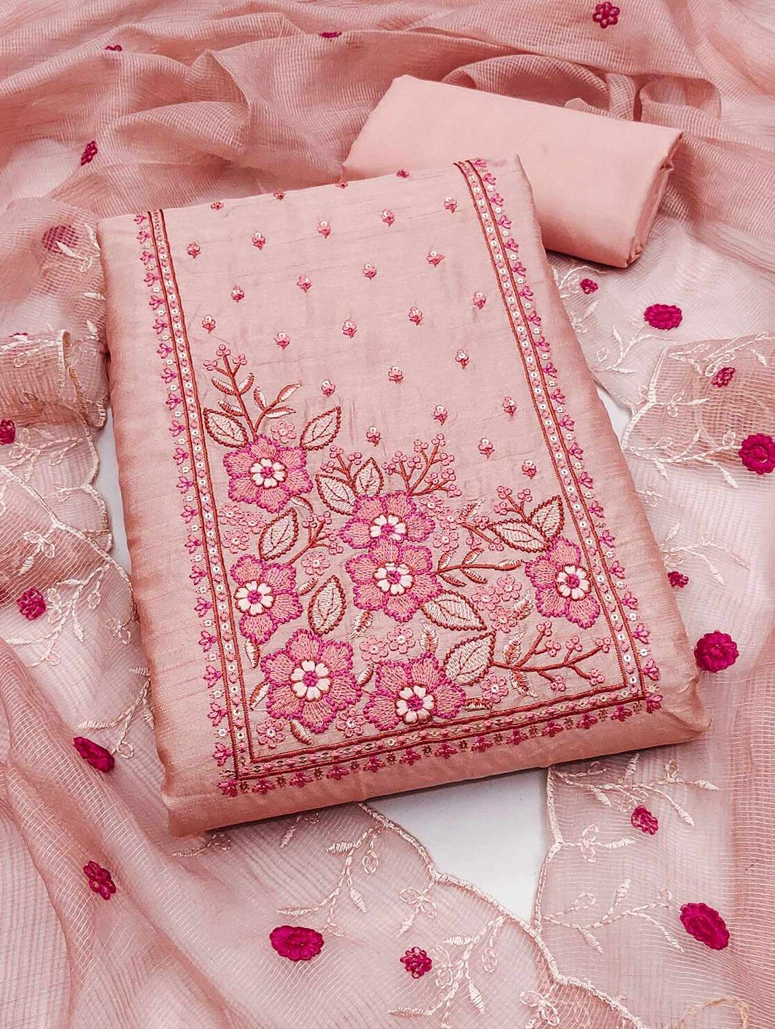 women solid with work embroidered unstitched suit set - 22091916 -  Standard Image - 1