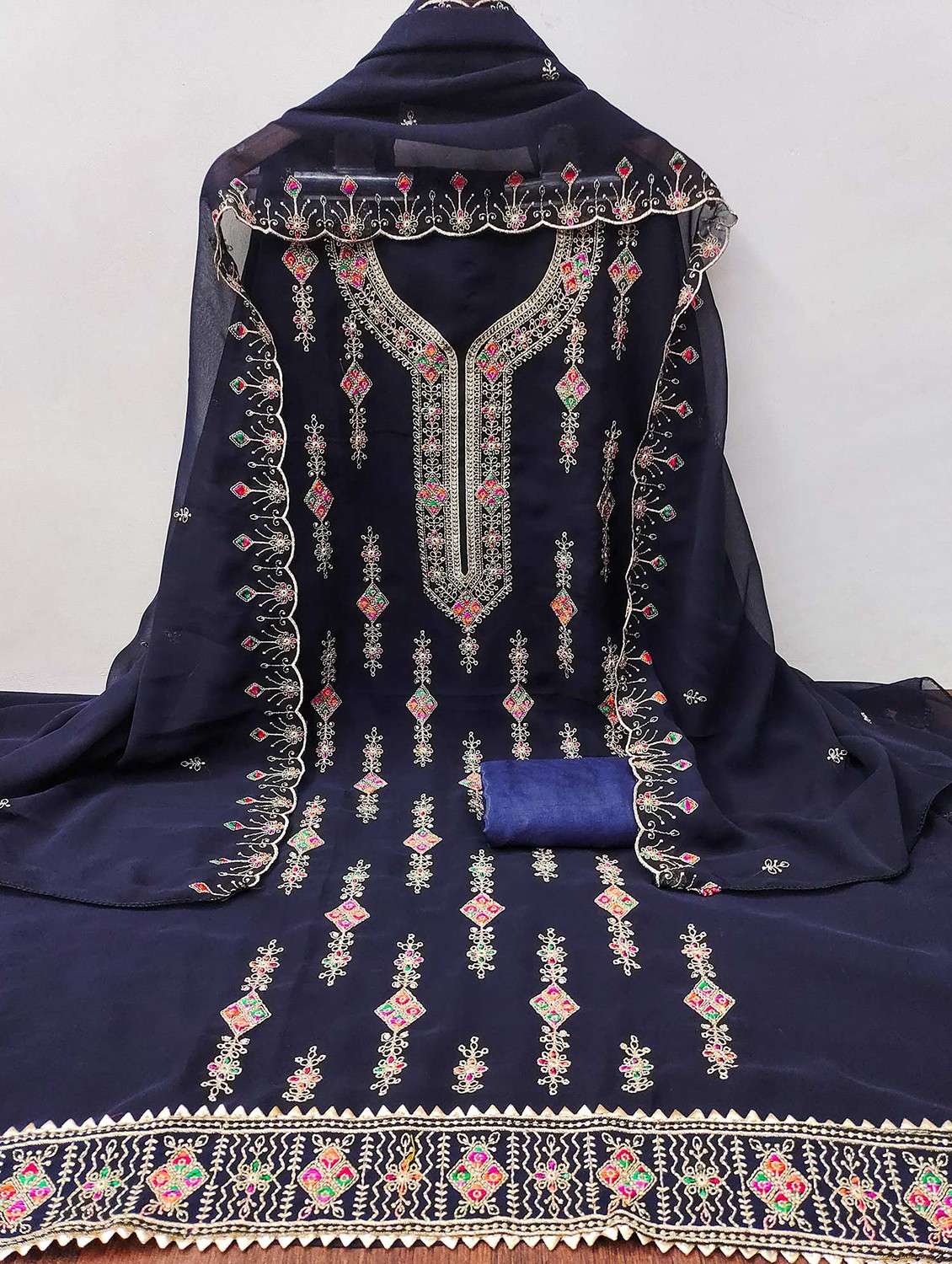 women solid with work embroidered unstitched suit set - 22091934 -  Standard Image - 1