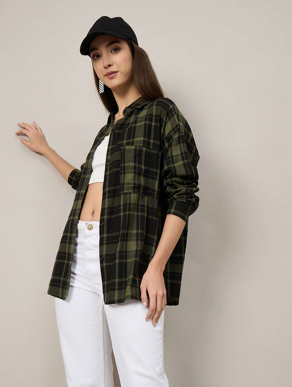 women checkered long sleeve oversized shirt - 22092019 - Standard Image - 1