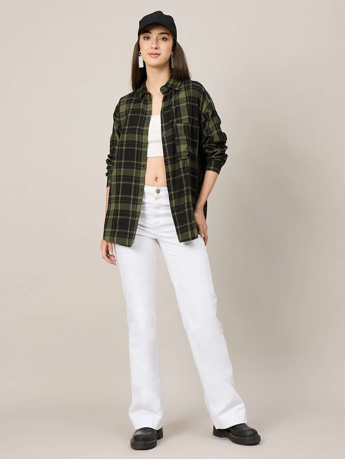 women checkered long sleeve oversized shirt - 22092019 - Standard Image - 4