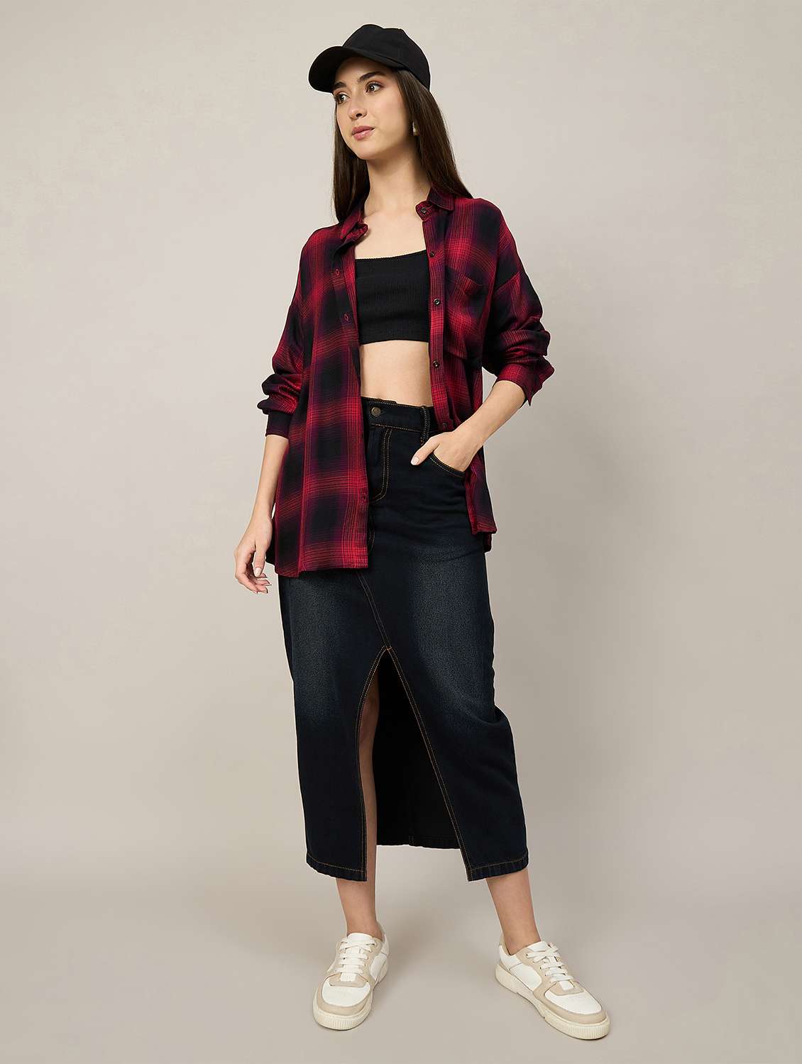 women checkered long sleeve oversized shirt - 22092022 - Standard Image - 4