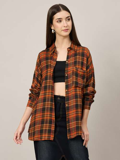 women checkered long sleeve oversized shirt - 22092023 - Standard Image - 0