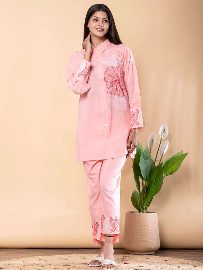 women solid with work long sleeve ethnic co-ord set - 22092090 -  Standard Image - 1