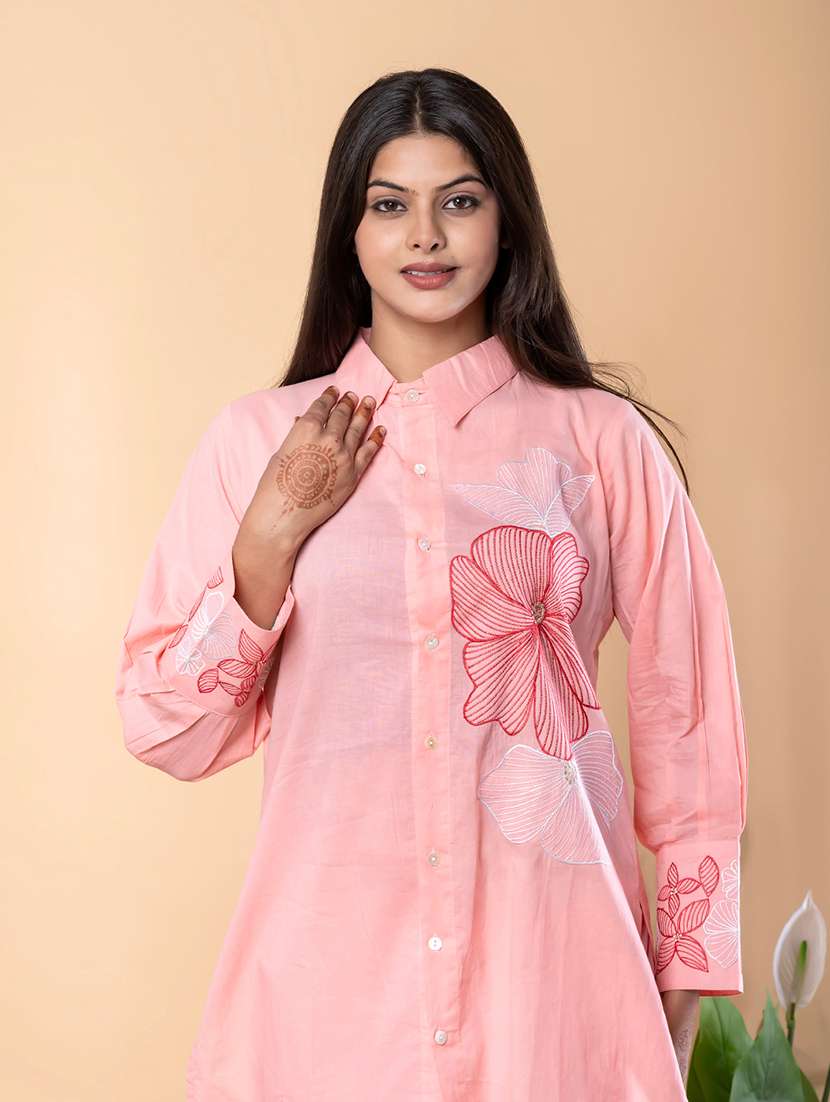 women solid with work long sleeve ethnic co-ord set - 22092090 -  Standard Image - 4