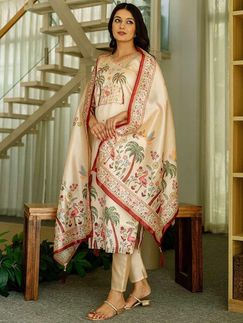 women embroidered three quarter sleeve kurta pant with dupatta set - 22092100 - Standard Image - 1