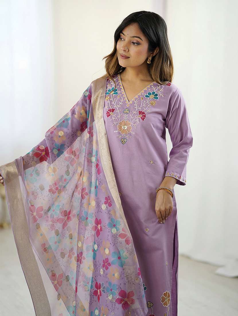 women embroidered three quarter sleeve kurta pant with dupatta set - 22092102 - Standard Image - 4