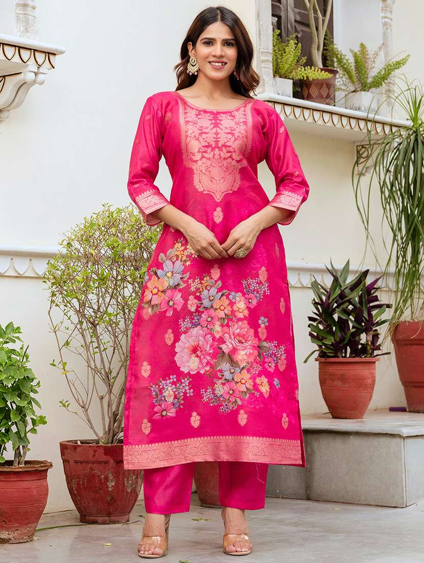 women floral three quarter sleeve kurta pant with dupatta set - 22092106 - Standard Image - 1