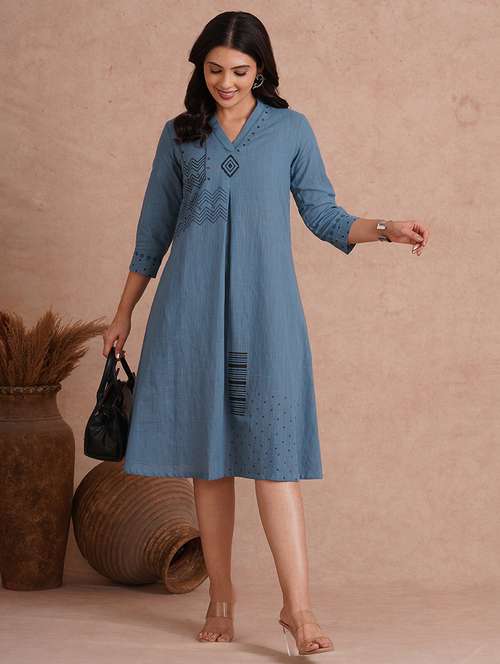 women printed three quarter sleeve a-line dress - 22092182 -  Standard Image - 0